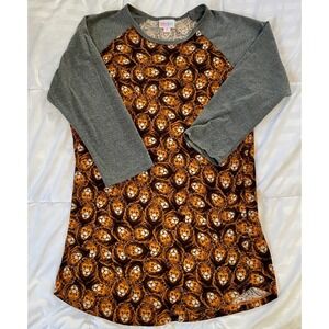 LulaRoe Randy Baseball Tee Raglan sleeves Lion/Cat Gray Size small